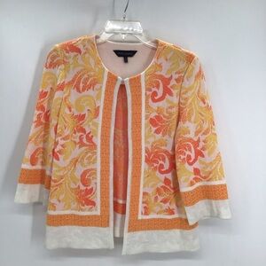 Ming Wang Women’s Cardigan 3/5 Sleeve Knit Sweater Career Casual Orange Size S
